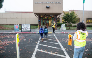 Students walk into Sacajawea Elementary